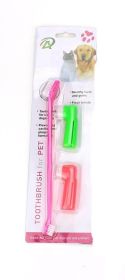 Two Headed Dog Toothbrush Set Canine Dental Hygiene Brush with 2 Finger Brushes Soft Bristles (Color: pink)