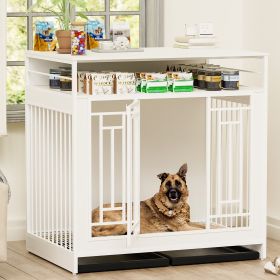 43.3 inch Dog Crate Furniture for Large Dogs,Wooden Dog Crate with Divider,Double Door Dog Kennel with Three Drawers Storages (Color: as Pic)