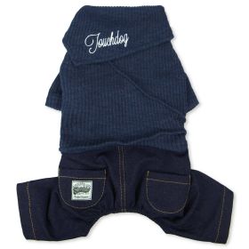 Touchdog Vogue Neck-Wrap Sweater and Denim Pant Outfit (Color: Navy, size: X-Small)