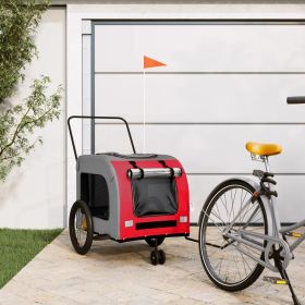 Pet Bike Trailer Red and Gray Oxford Fabric and Iron (Color: Red)