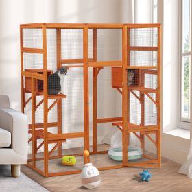 Large Cat Enclosure with 5 Perches, 2 Condos and 1 Lockable Door, Orange (Color: As picture)